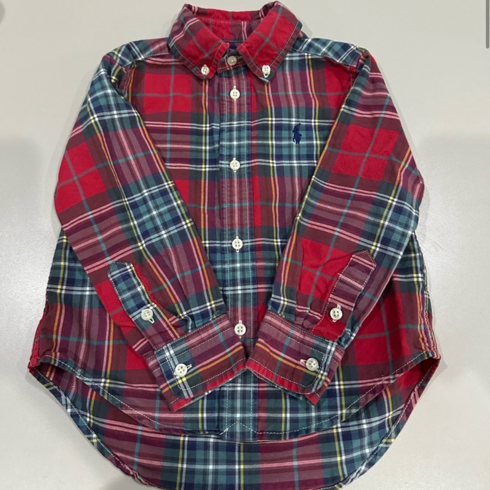 Ralph Lauren red green button down 2T boy